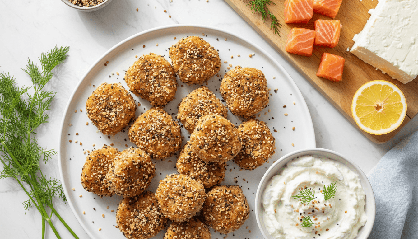 Crispy Keto Whipped Feta Salmon Bites with Everything Bagel Seasoning