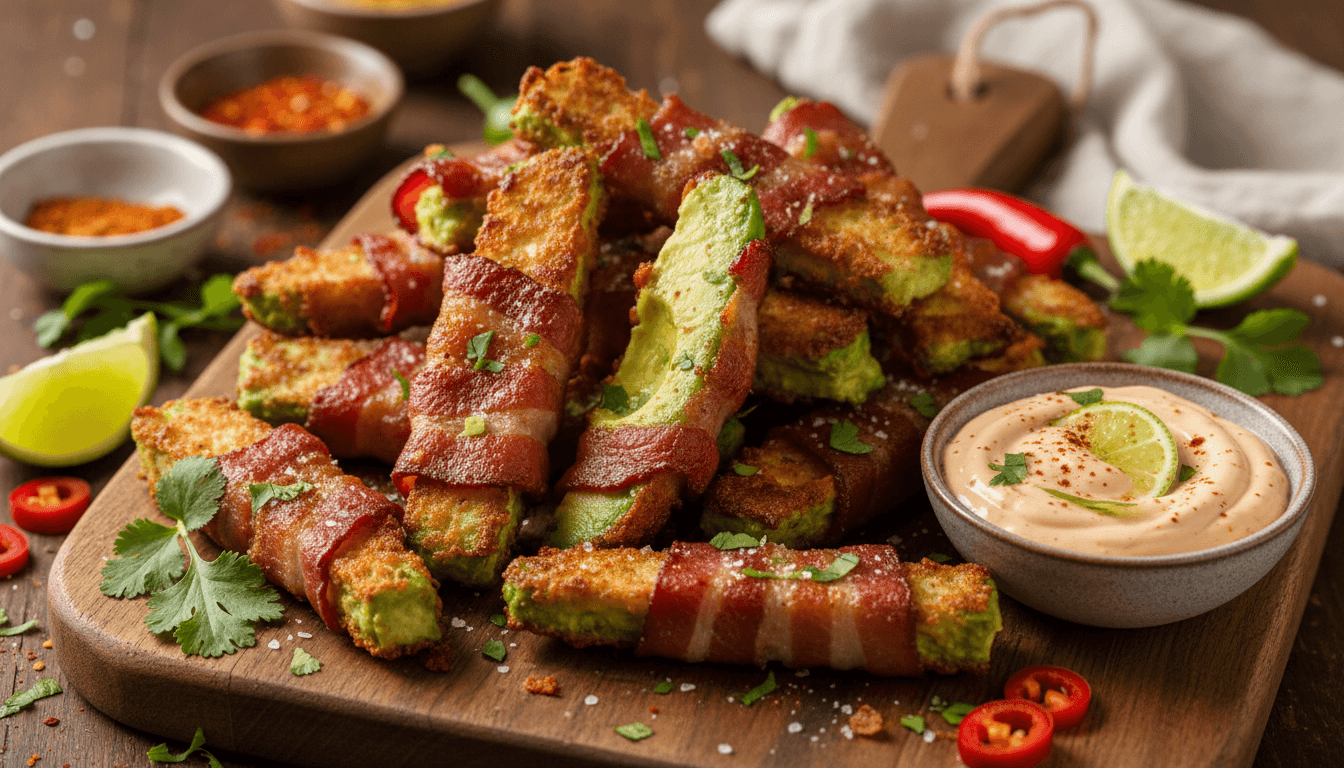Mini Bacon-Wrapped Avocado Fries with Chipotle Mayo