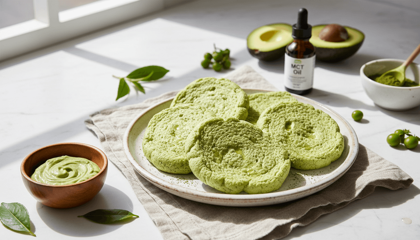 Matcha Cloud Bread with Cream Cheese and MCT Oil