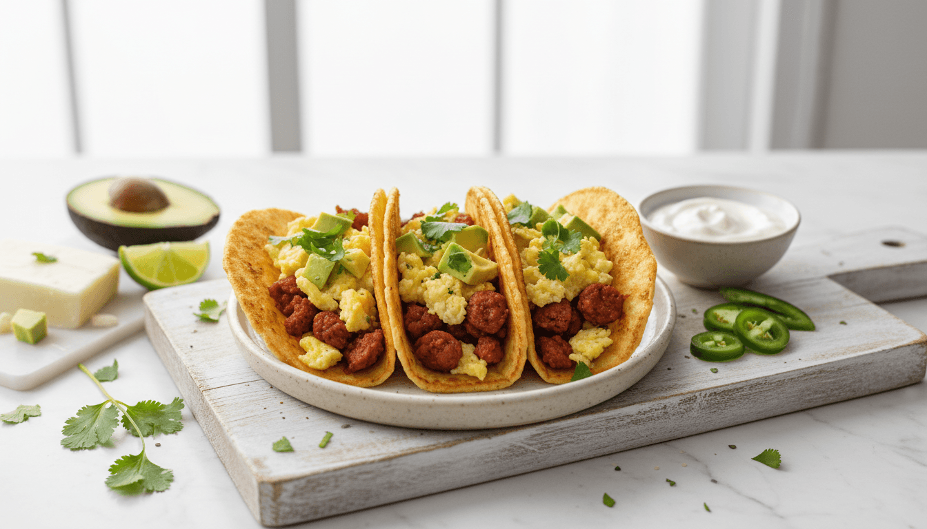 Halloumi-Chorizo Breakfast Tacos with Scrambled Eggs