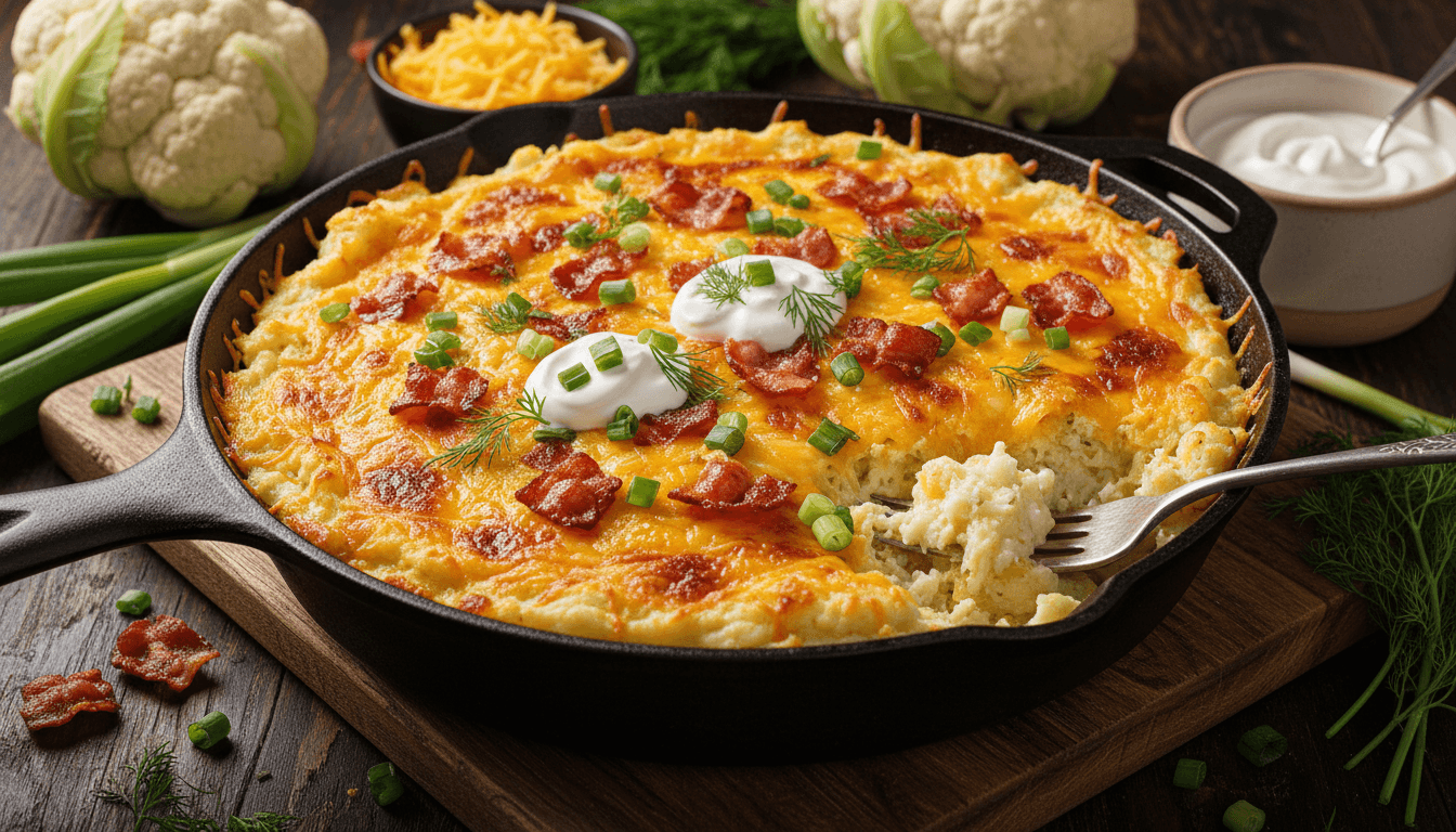 Loaded Cauliflower Mash Bake with Cheddar and Bacon