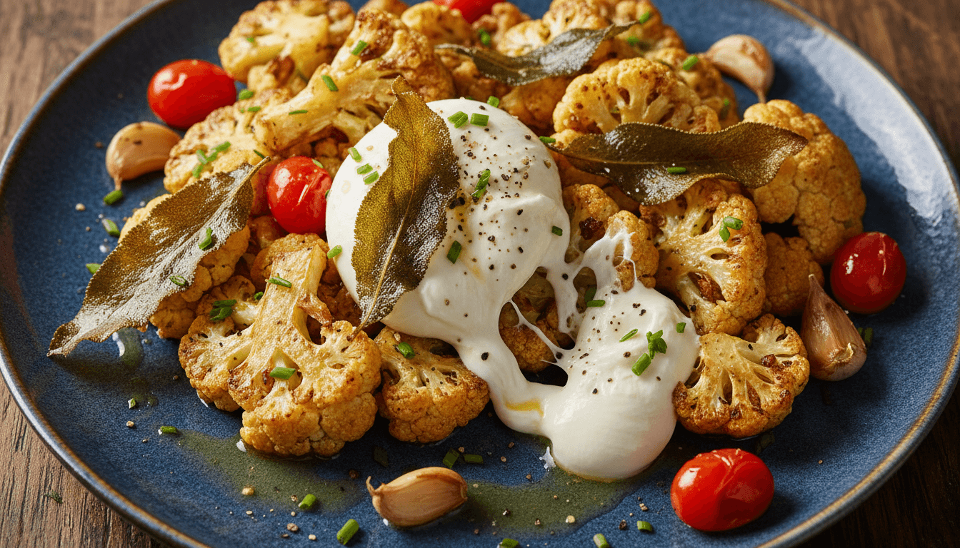 Roasted Cauliflower with Burrata, Brown Butter and Sage