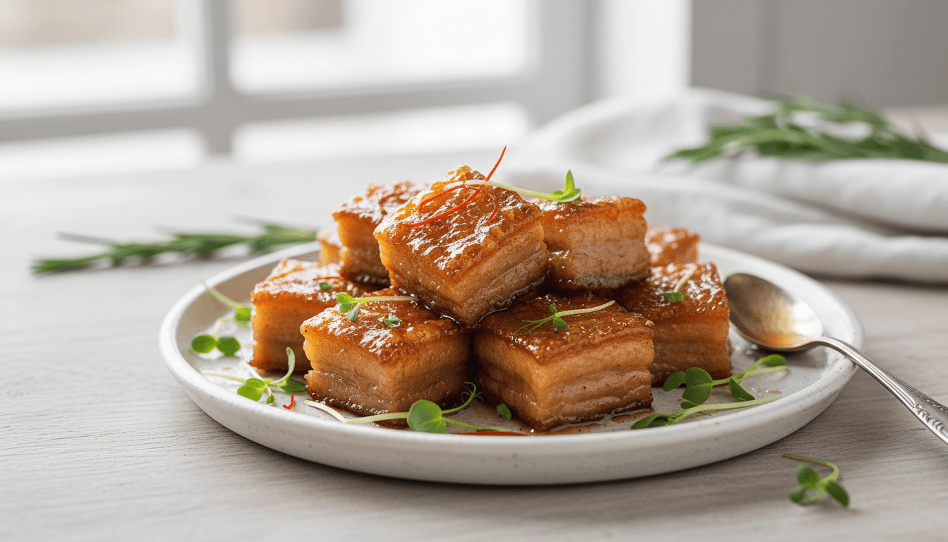 Tamari-Allulose Pork Belly Bites with Sesame
