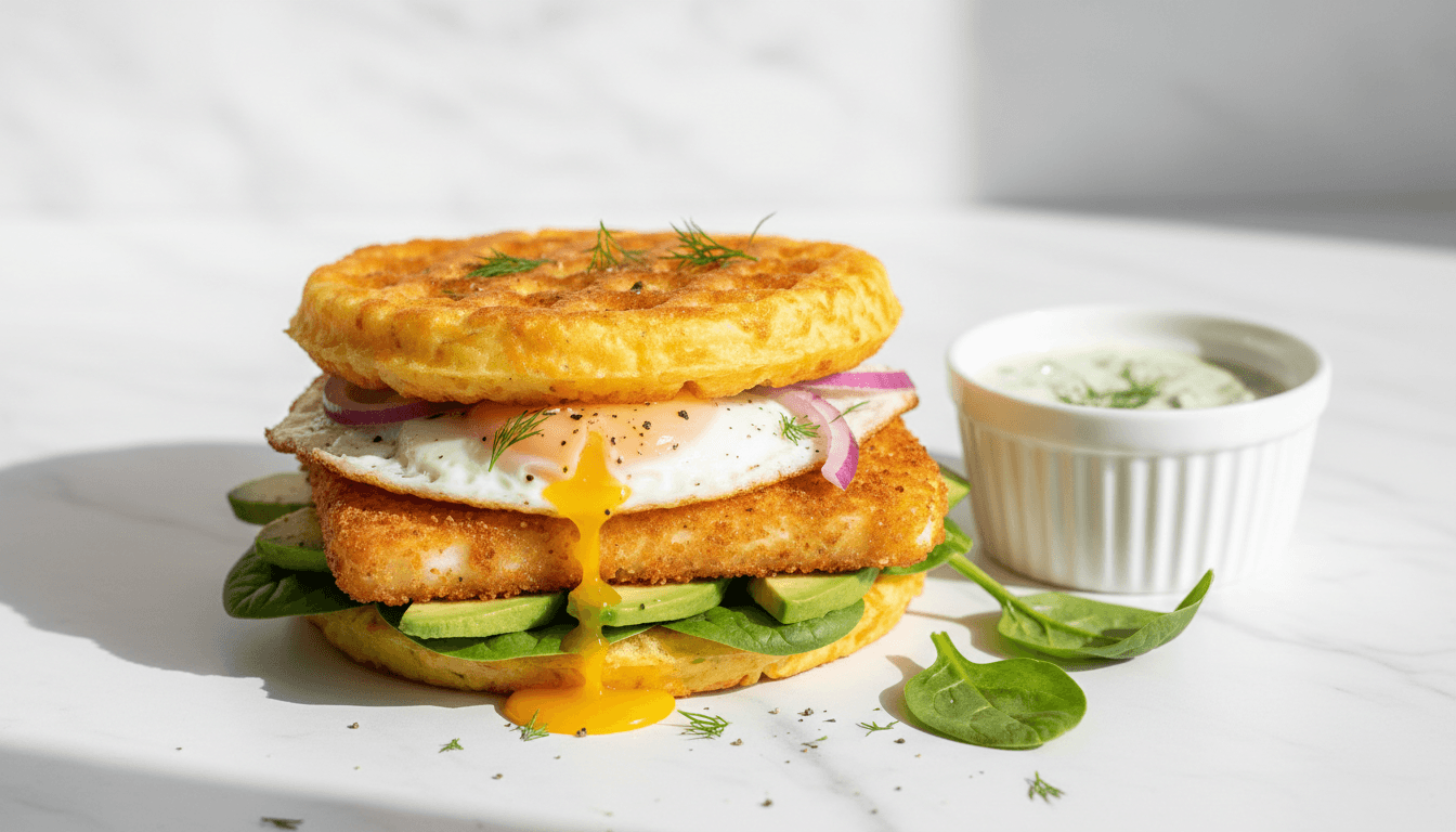Halloumi Chaffles with Fried Egg and Avocado
