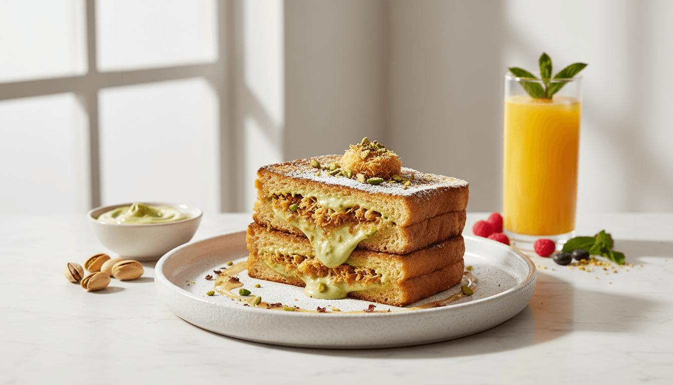Pistachio Kunafa Stuffed French Toast