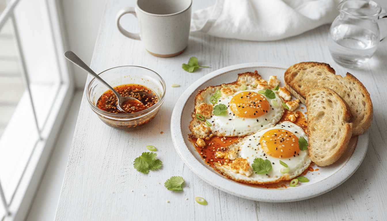 Crispy Feta Eggs with Chili Oil and Dill