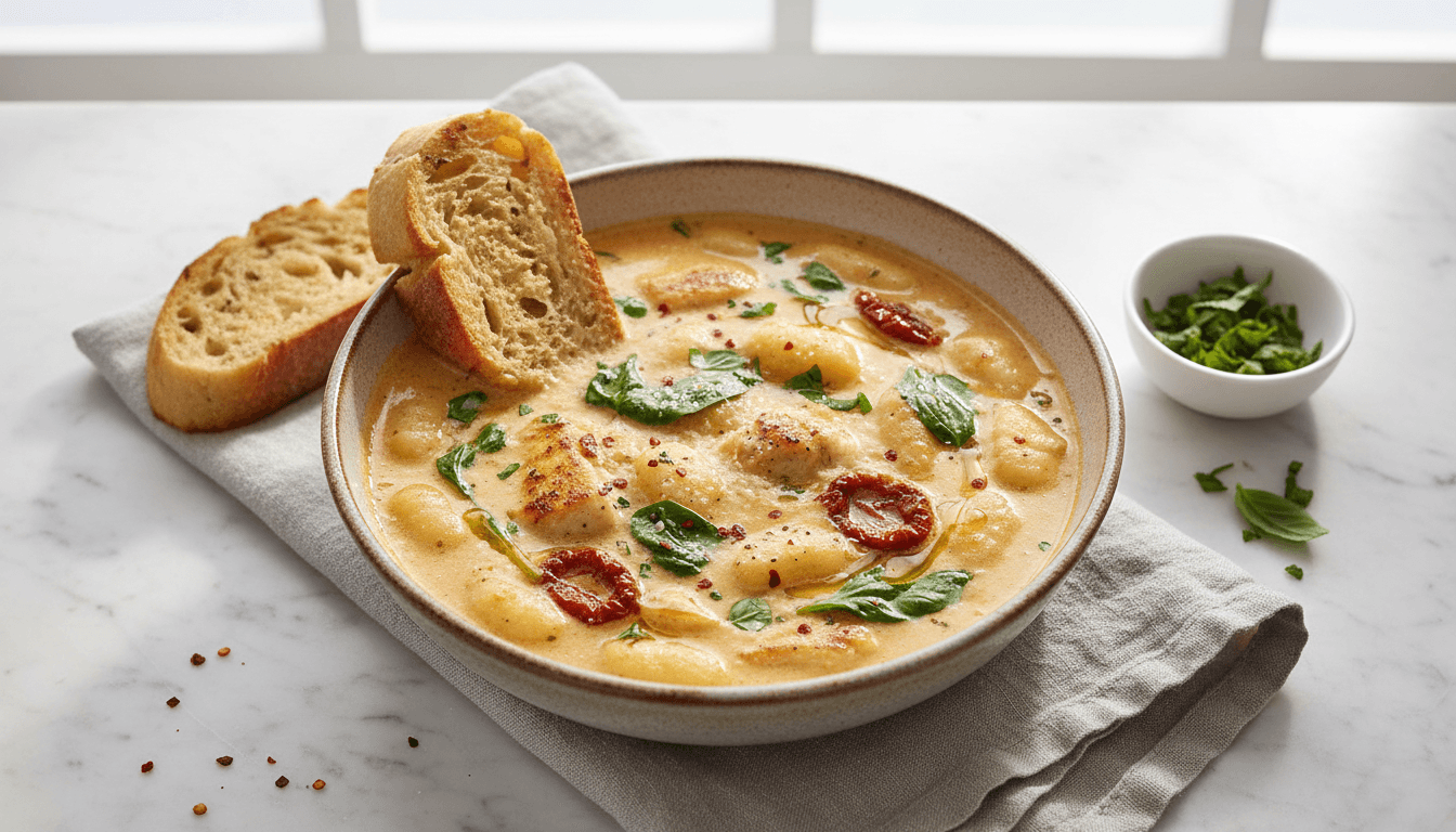 Creamy Chicken Gnocchi Soup with Sun-Dried Tomatoes