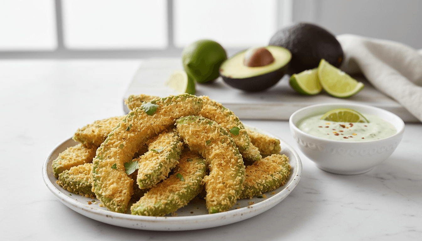 Air Fryer Parmesan Avocado Fries with Pork-Rind Crust