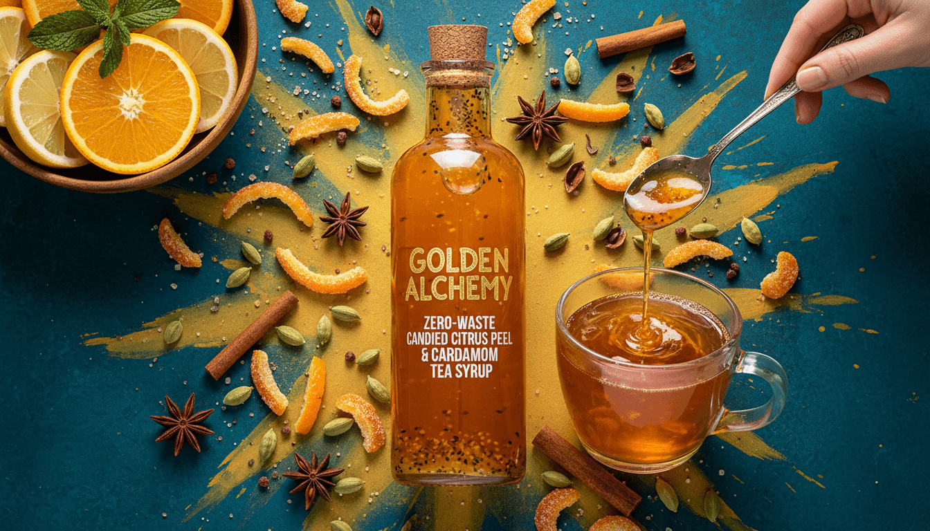 Cardamom Candied Citrus Peel and Tea Syrup